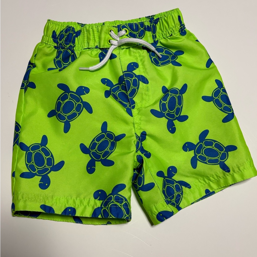 $8 Little me swim trunks board shorts turtles neon 18m
